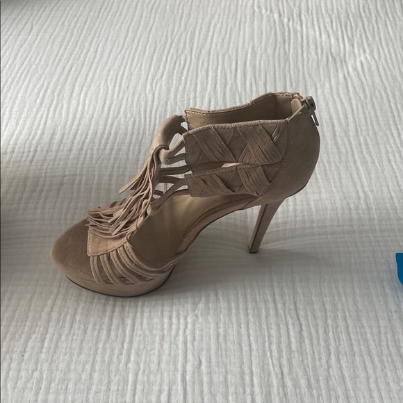 bebe Tan Fringe Heels - Picture 2 of 3